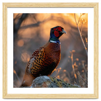 Pheasant Bird Standing On Rock Sunrise Light