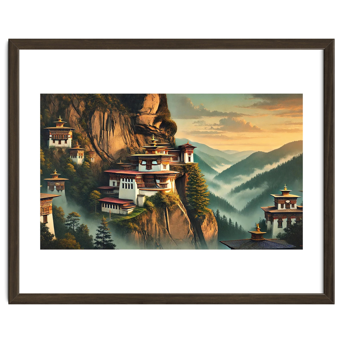 Vintage Bhutan, Mountain Monasteries Poster