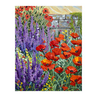 Vibrant Summer Poppy and Lavender Garden Oil Painting (Print Only)