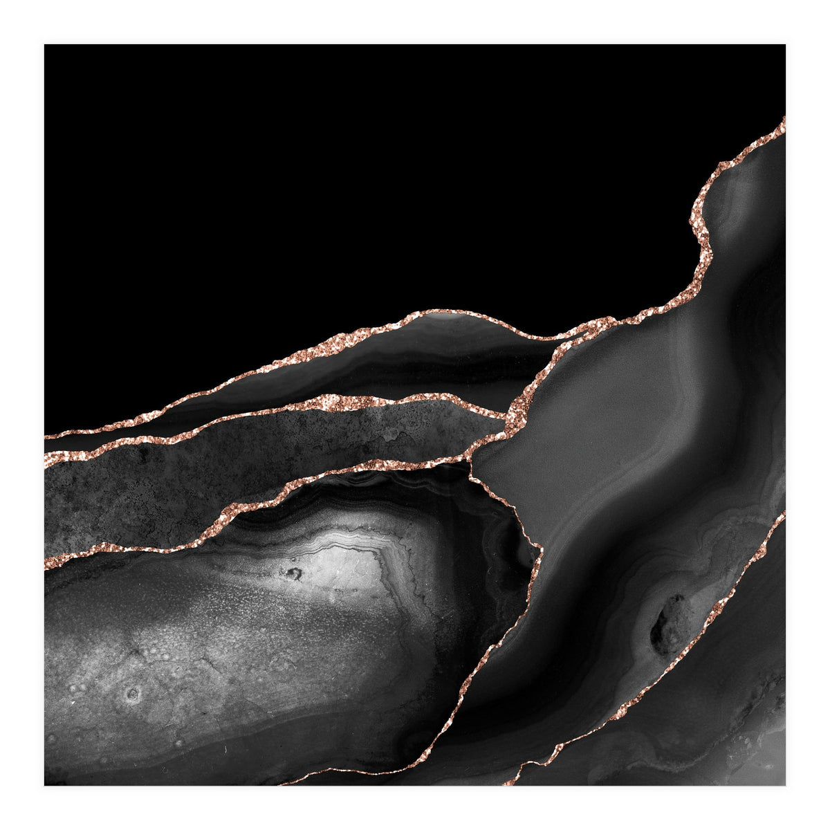 Black & Rose Gold Agate Texture 04  (Print Only)