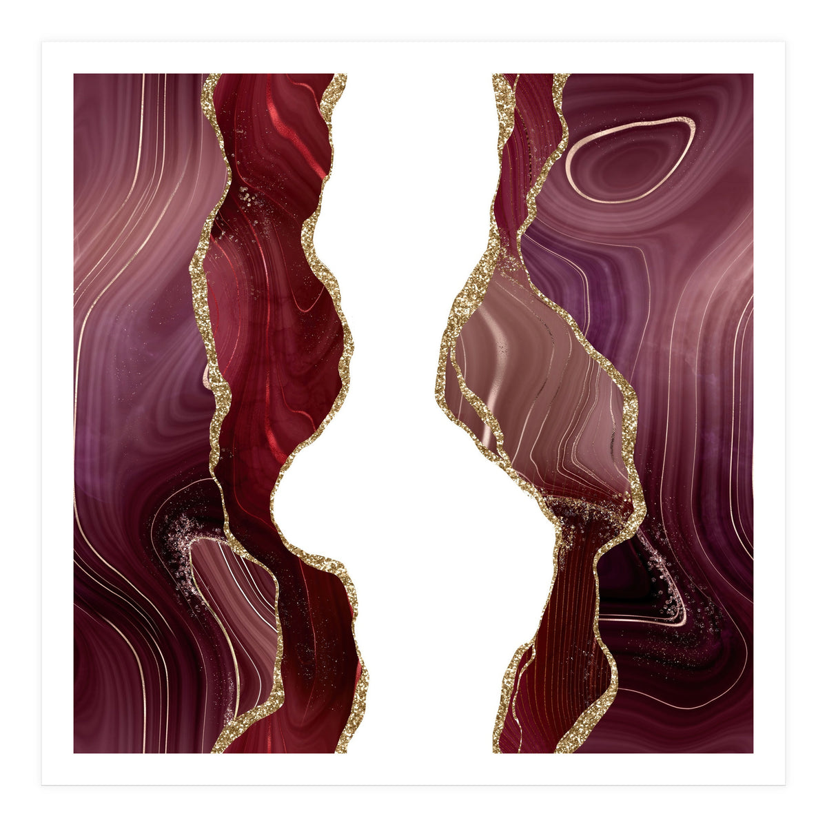 Burgundy & Gold Glitter Agate Texture 06 (Print Only)
