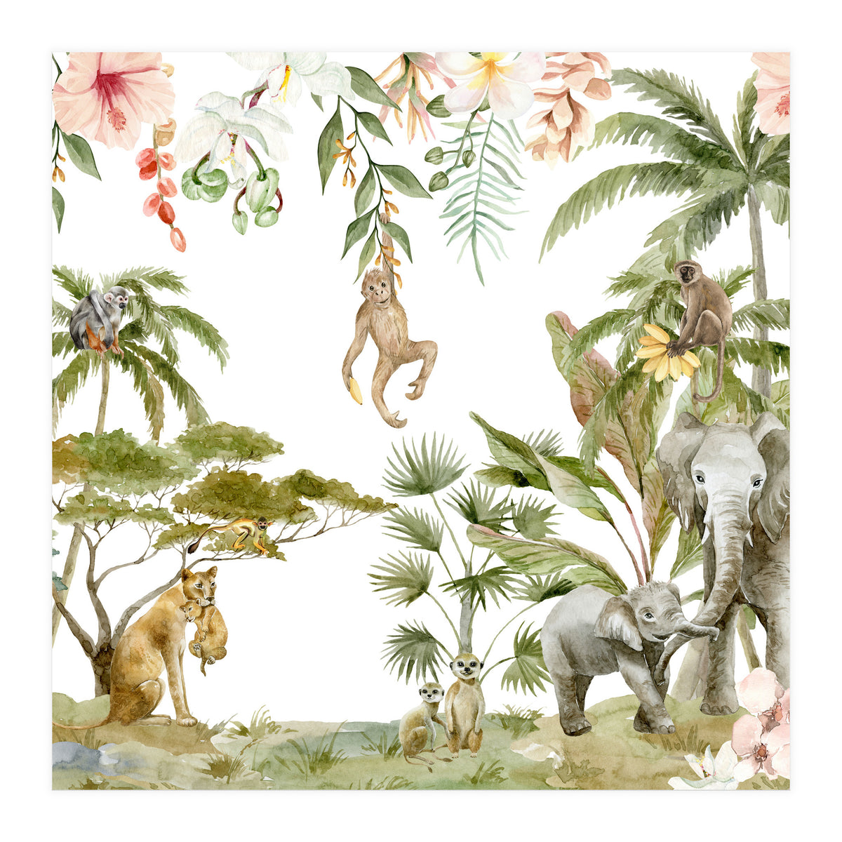 Watercolor Wild Animals Jungle  (Print Only)