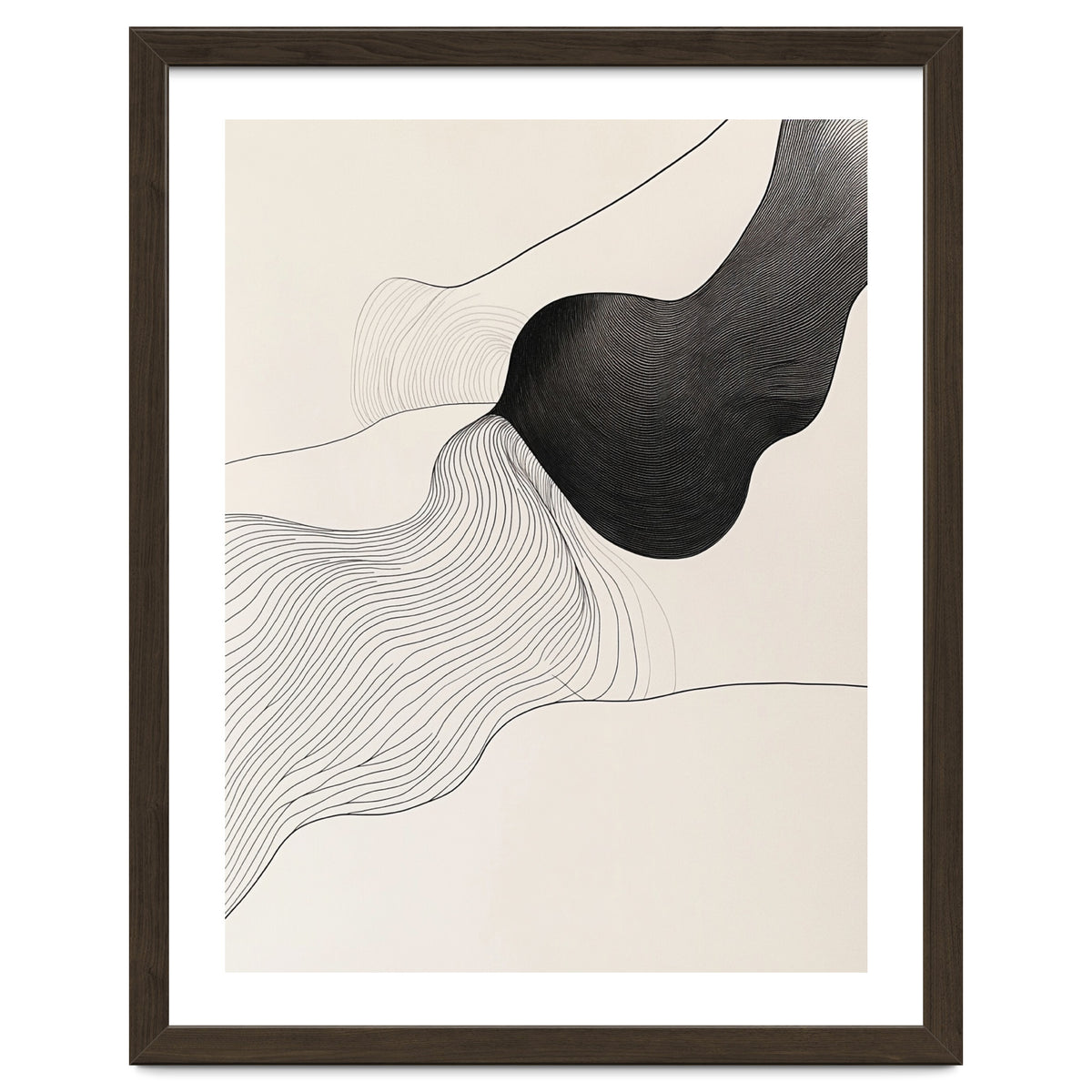 Abstract Black And White Organic Flowing Lines Art