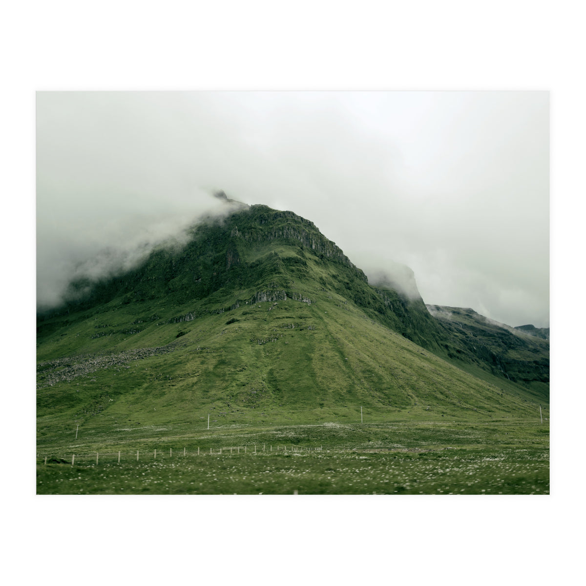 Green mountain covered in clouds - Iceland (Print Only)