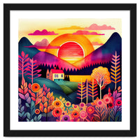 Folk Sunset Over Mountain Lake