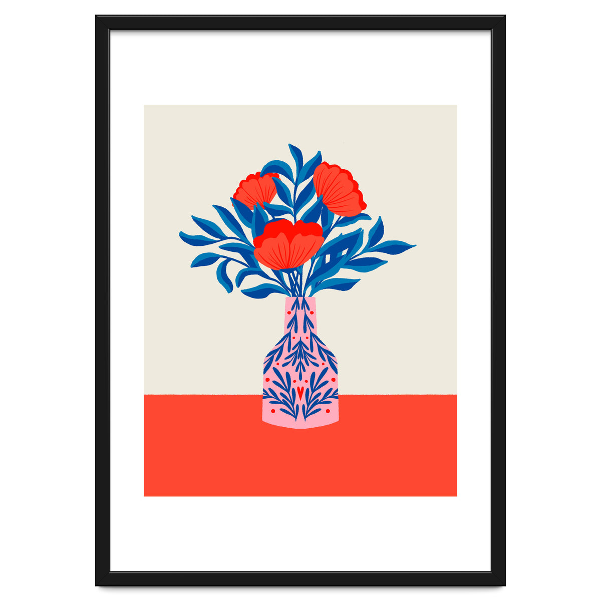 Poppies in a vase - red and blue
