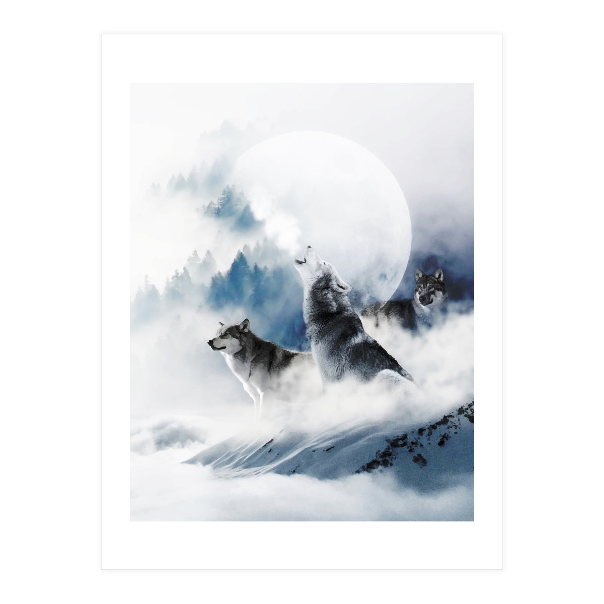 Winter Wolves, Wildlife Wolf Wild Dogs, Snow Full Moon Animals Photography Love Digital (Print Only)