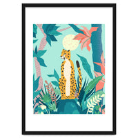Leopard Forest, Pastel Tropical Jungle Nature Botanical, Moon Eclectic Colorful Wild Animals Boho