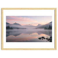 Misty Morning Reflection: Serene Alpine Lake
