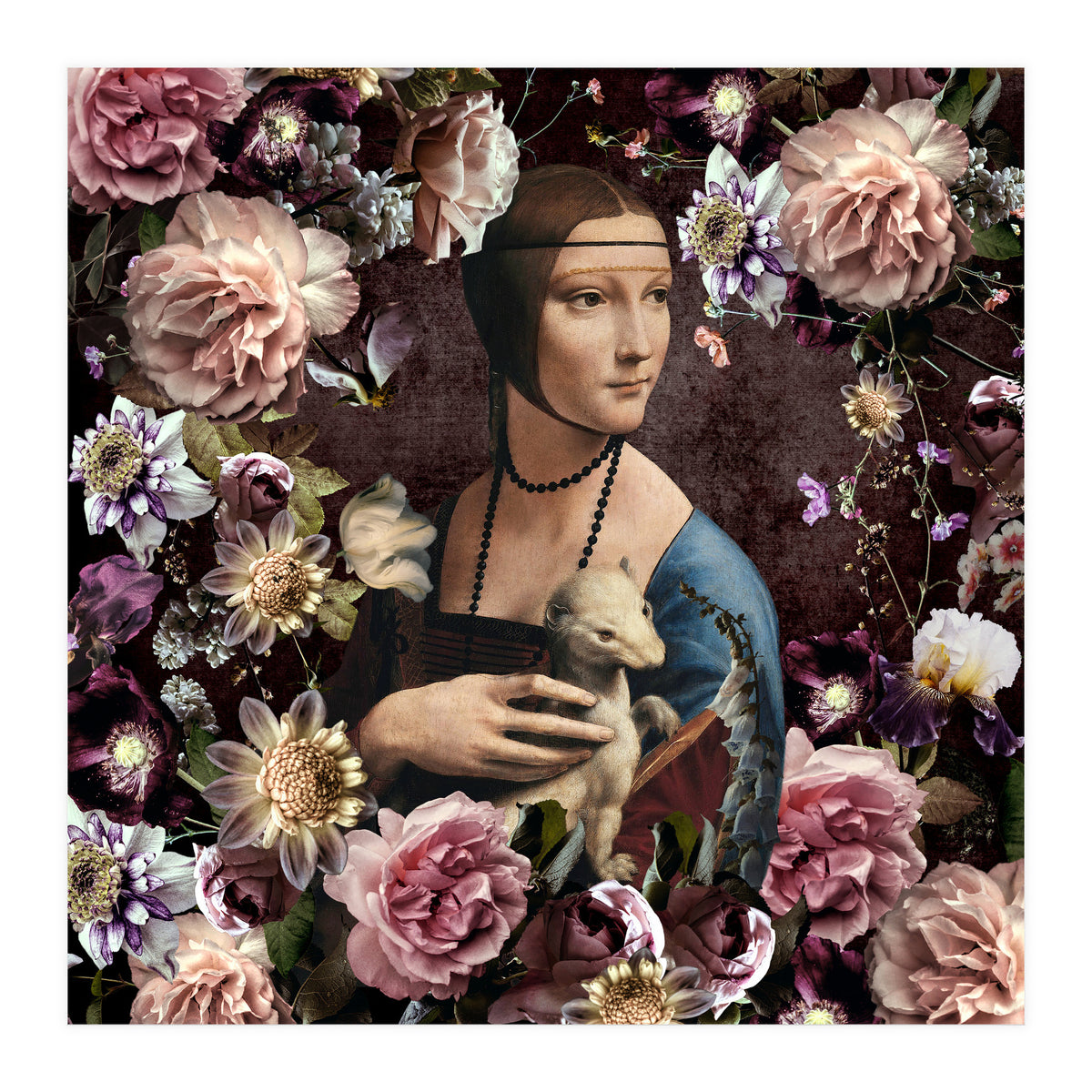 Woman with Ermine And flowers  (Print Only)