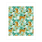 Cheetah Jungle, Wildlife Nature Wild Cats Tigers Leopard Botanical Animals Mint Quirky Illustration (Print Only) thumbnail