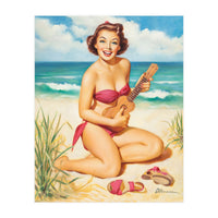 Pinup Girl Playing Ukulele On The Beach (Print Only)