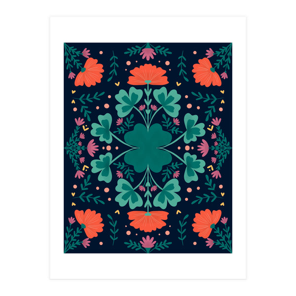 Clovers And Flowers Teal and Orange (Print Only)
