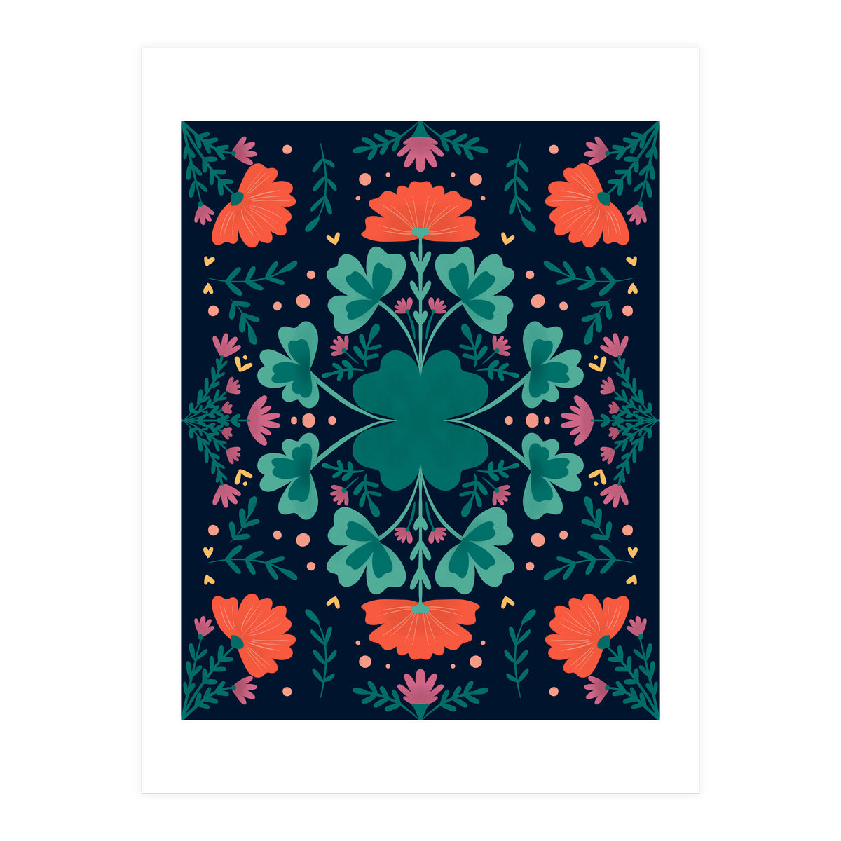 Clovers And Flowers Teal and Orange (Print Only)