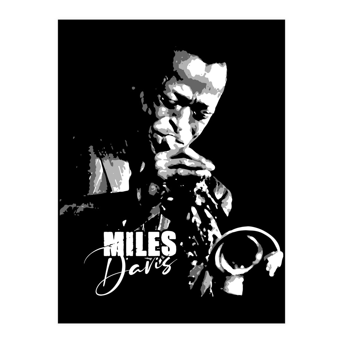 Miles Davis American Jazz Trumpeter in Grayscale (Print Only)