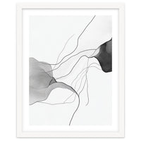 Abstract Black And White Flowing Lines And Shapes On White Background