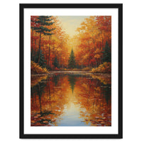 Golden Autumn Reflection: Impasto Forest Landscape