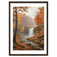 Serene Autumn Waterfall in Misty Forest