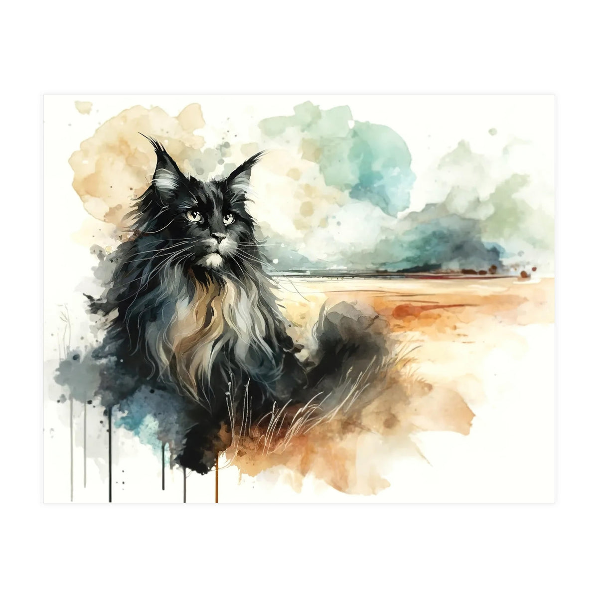 Majestic Cat In Coastal Landscape (Print Only)
