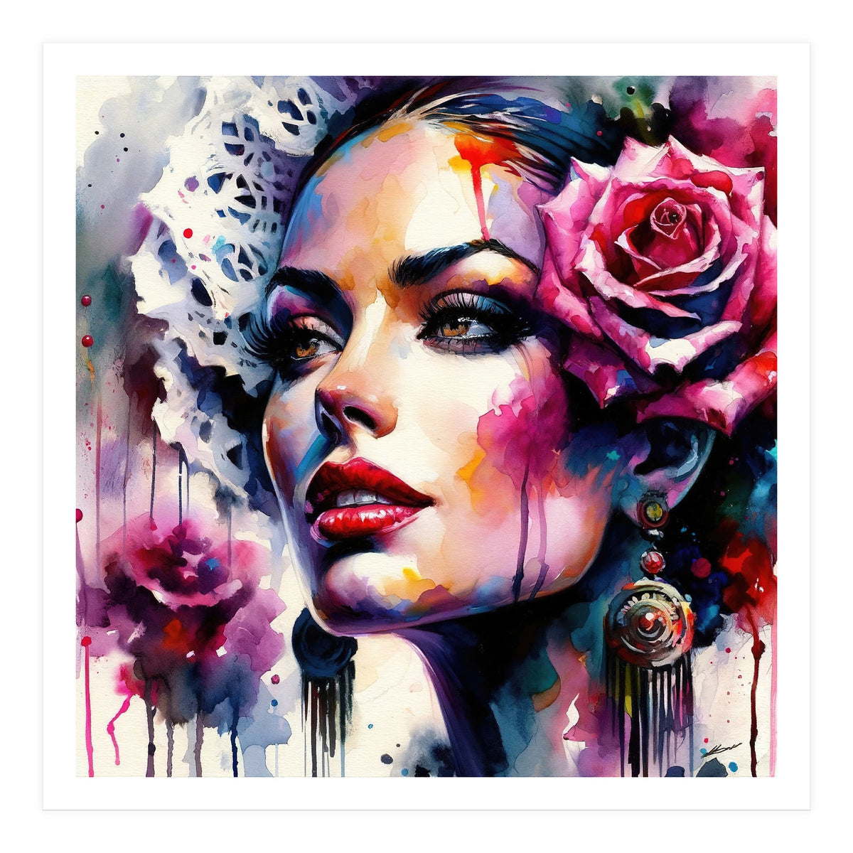Rose Mantilla Flamenco Portrait (Print Only)