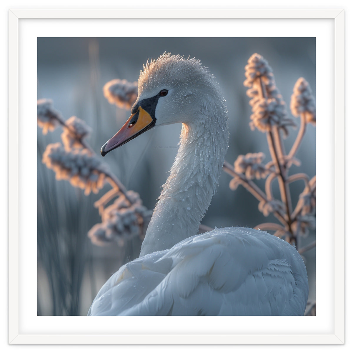 Swan Portrait Dew Drops Morning Light