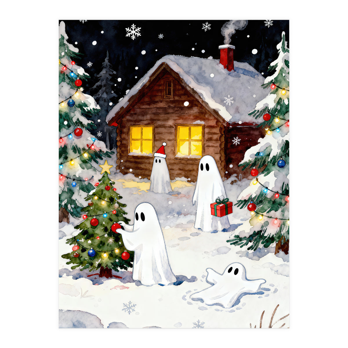 Spirited and Playful Christmas Ghost (Print Only)