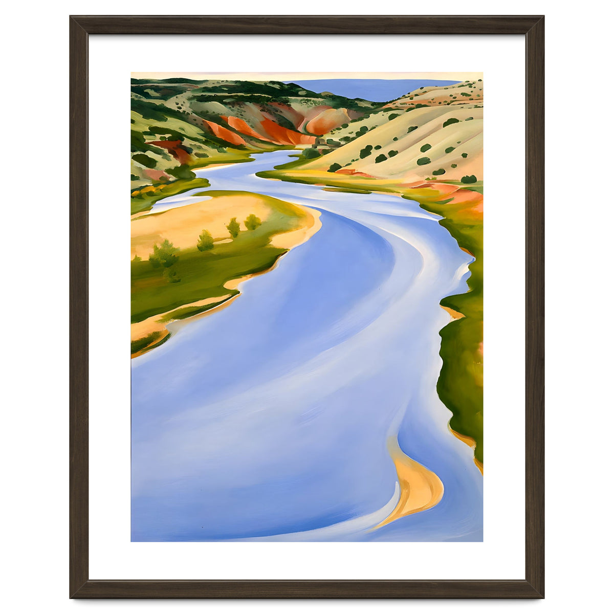 Georgia O’Keeffe – Chama River, Ghost Ranch (1937) | Serene Southwestern Landscape in Bold Modernist Forms