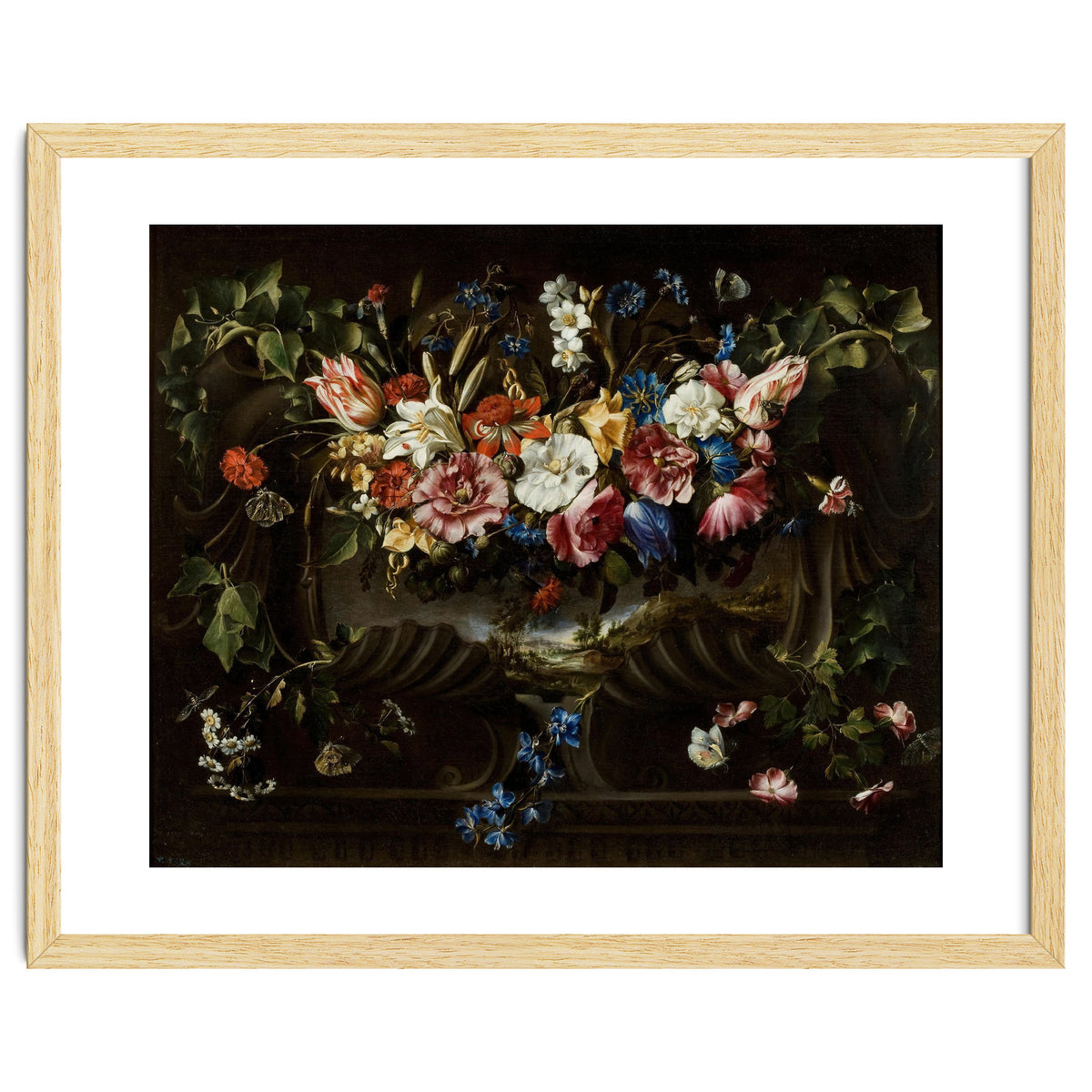 Juan de Arellano / 'Garland of Flowers with Landscape', 1652, Spanish School.