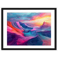 Vibrant Abstract Mountain Landscape at Sunset