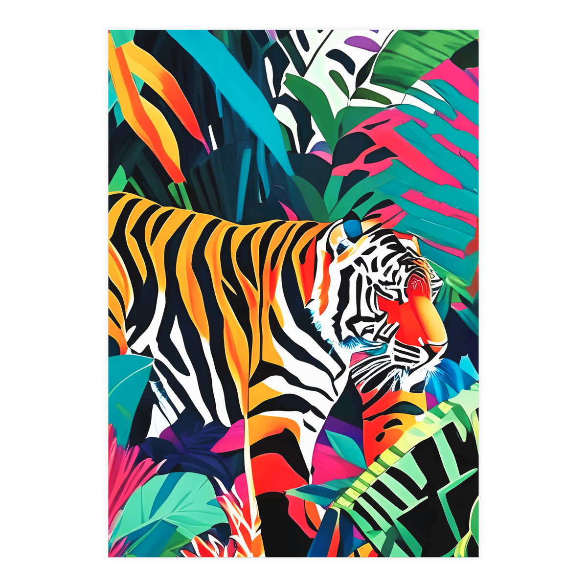 The Tigress, Fearless Wild Animal Tropical Jungle, Multicolor Cat Confidence Peaceful Calm Bohemian Eclectic (Print Only)