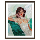 Girl Is Resting On A Green Bench, Watercolor Painting thumbnail