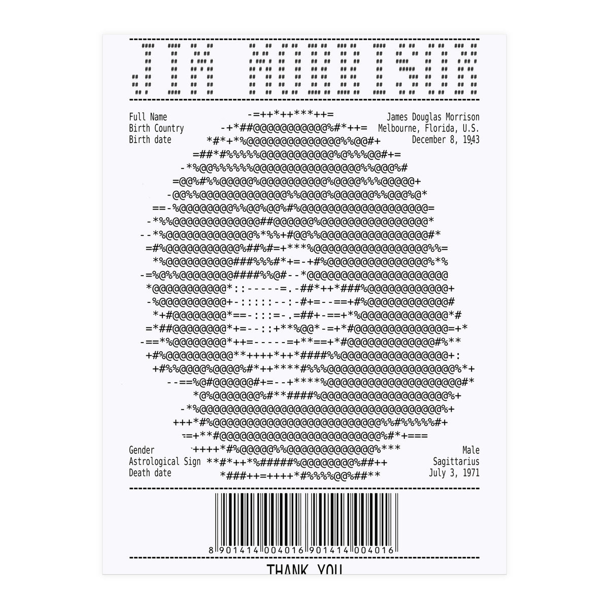 Receipt Art Jim Morrison (Print Only)