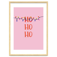 HO HO HO Christmas Lights Art, Pink Holiday Illustration, Modern Festive Quote