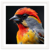 Close Up Of Colorful Bird With Red Orange Yellow Feathers