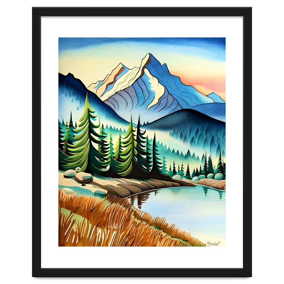 Misty Peaks and Reflective Waters