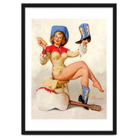 Pinup Sexy Cowgirl Cleaning Her Boots