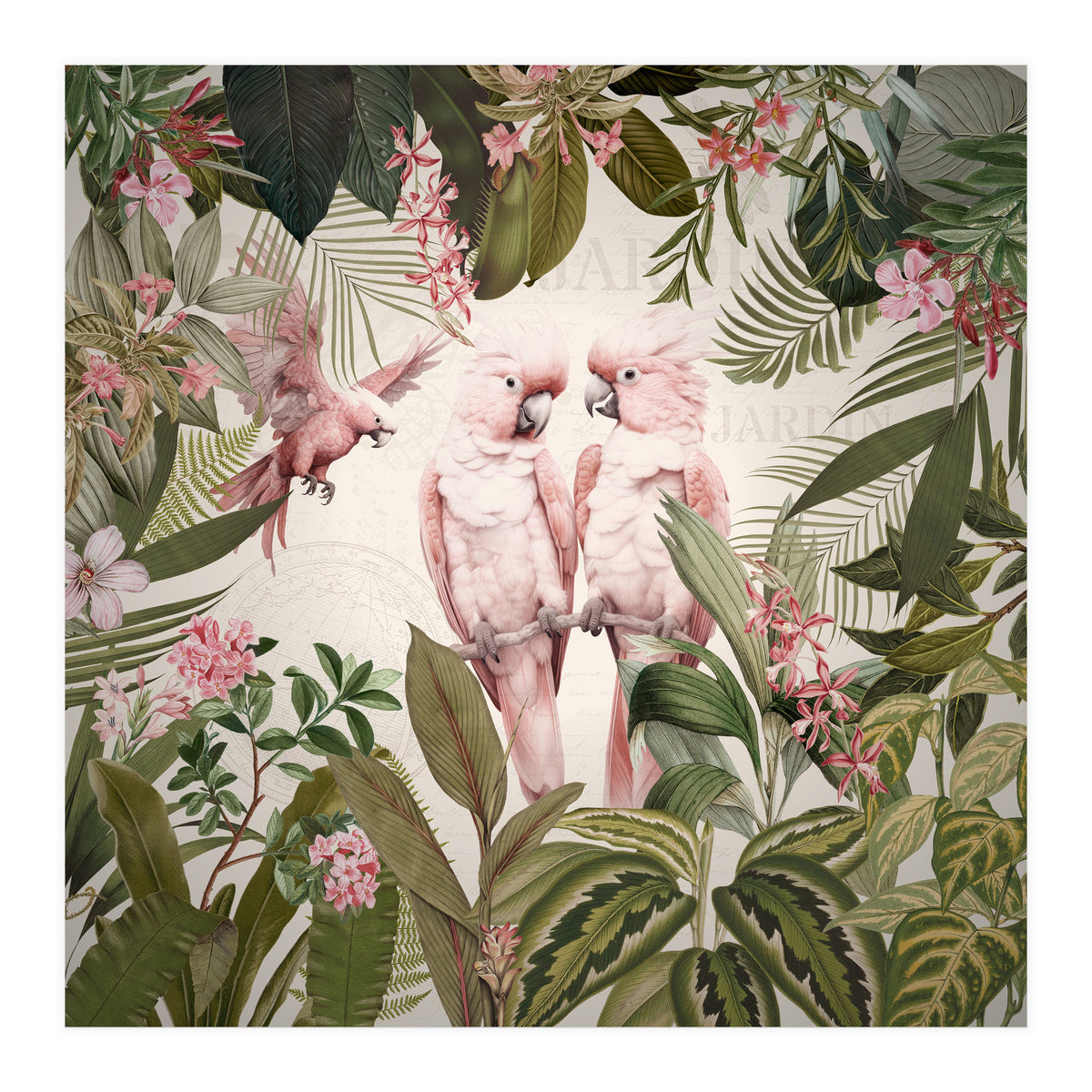 Pink Parrots Exotic Rainforest (Print Only)