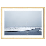 Street light turned on the winter snow street thumbnail