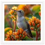 Hummingbird Perched On Orange Flowers thumbnail