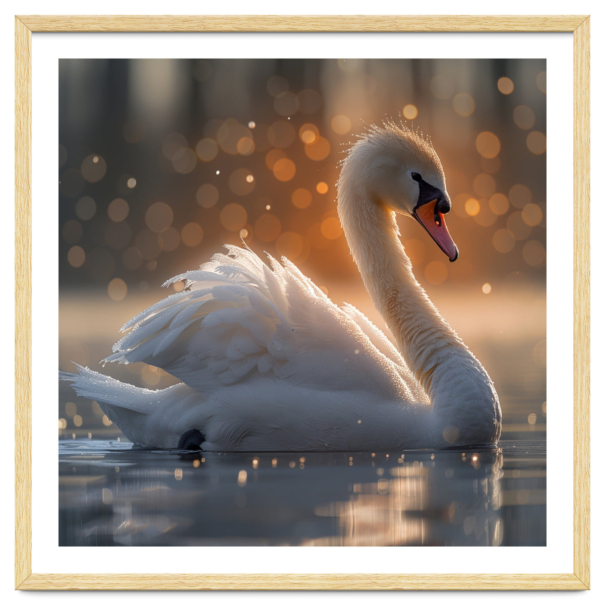 Majestic Swan Gliding On Water During Sunset Golden Hour Wildlife