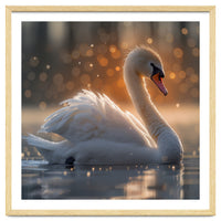 Majestic Swan Gliding On Water During Sunset Golden Hour Wildlife