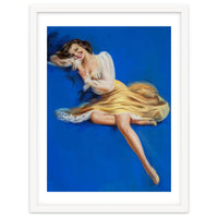 Pinup Girl Posing In Studio Over The Blue Background