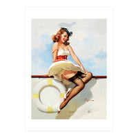 Sailing Pinup Girl With Captain Hat (Print Only)