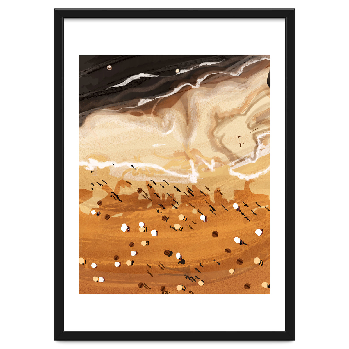 Coffee Beach, Ocean Sea Beachy Tropical Summer, Travel Painting Nature Landscape Waves People Sand