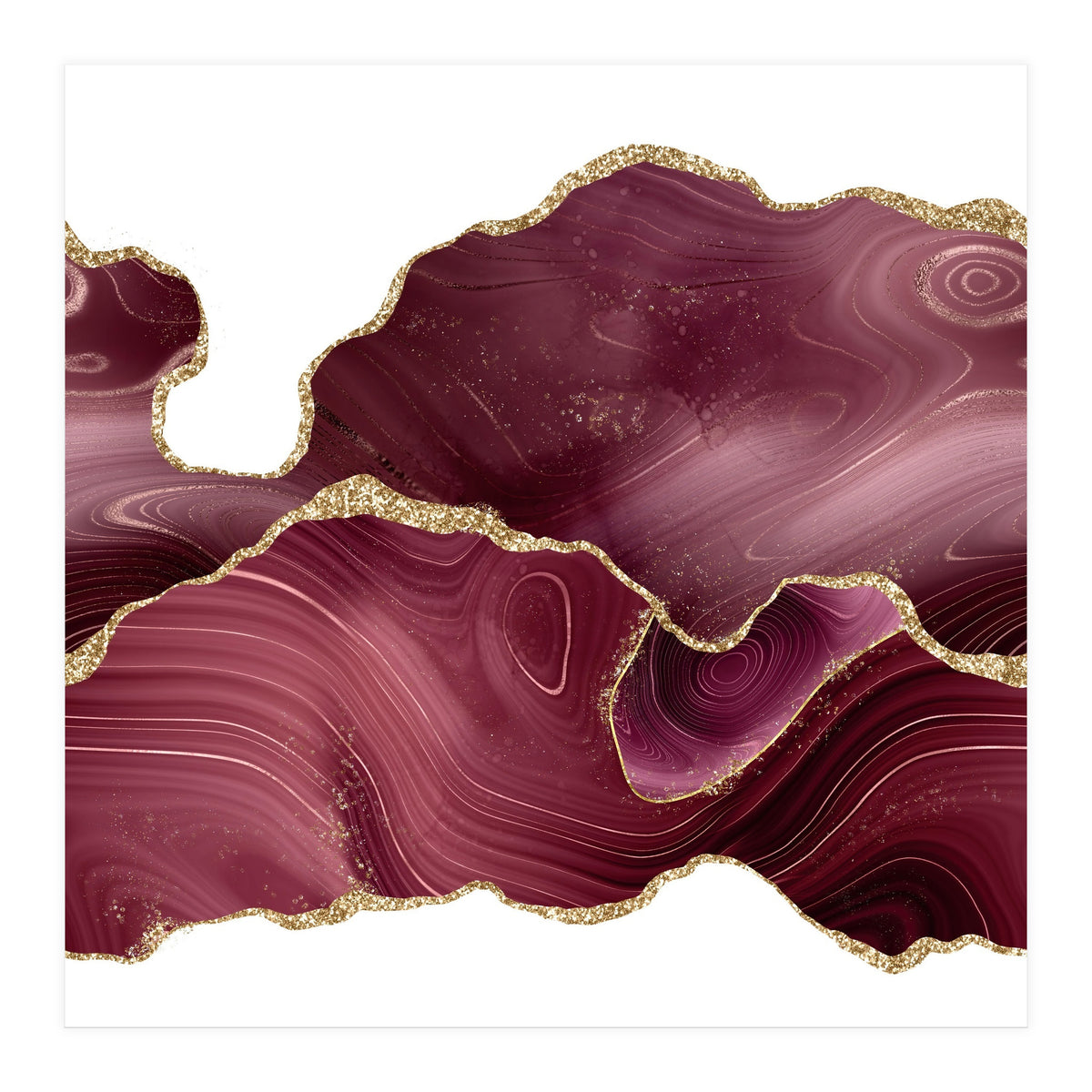 Burgundy & Gold Glitter Agate Texture 08  (Print Only)