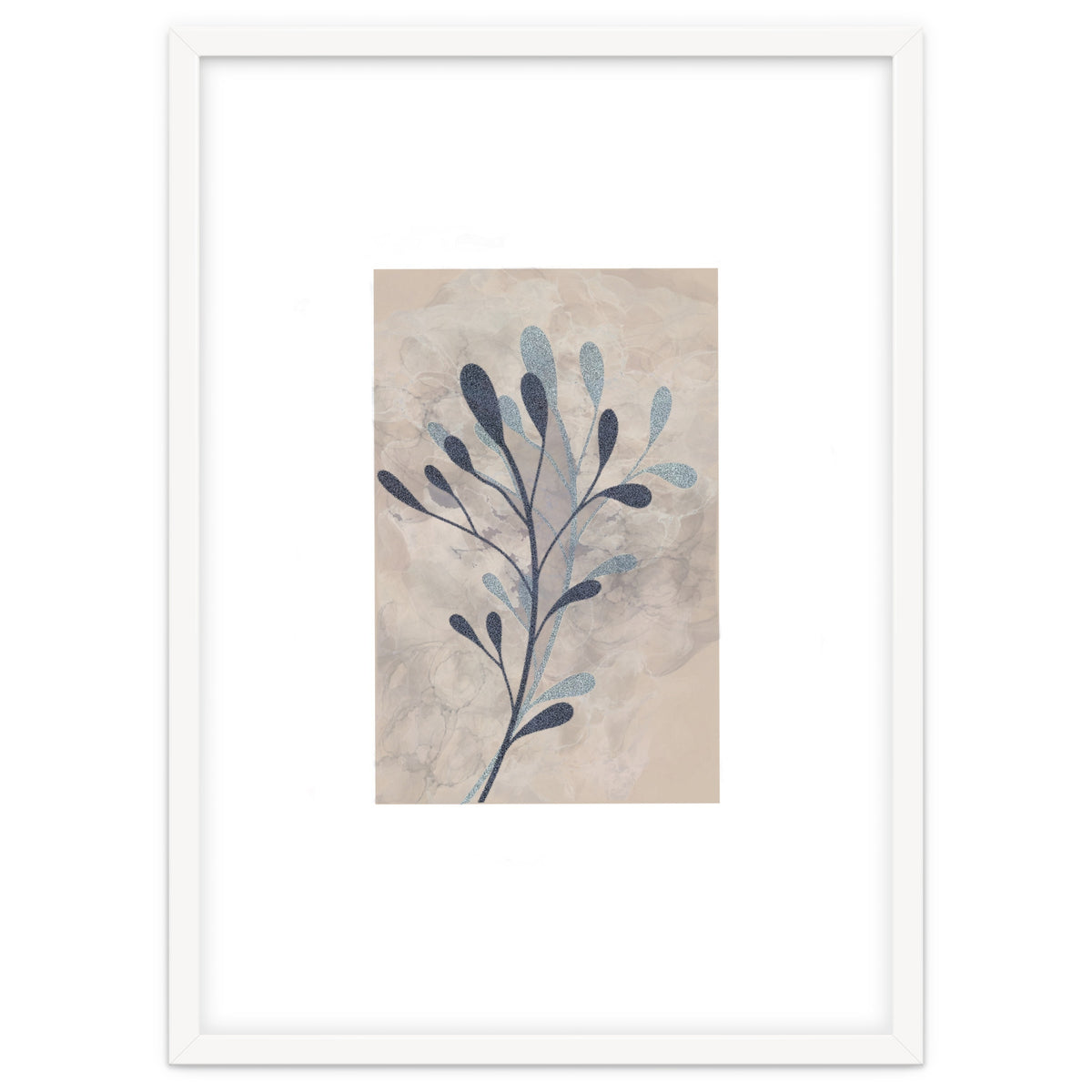 Leaf Beige and Blue Art Print