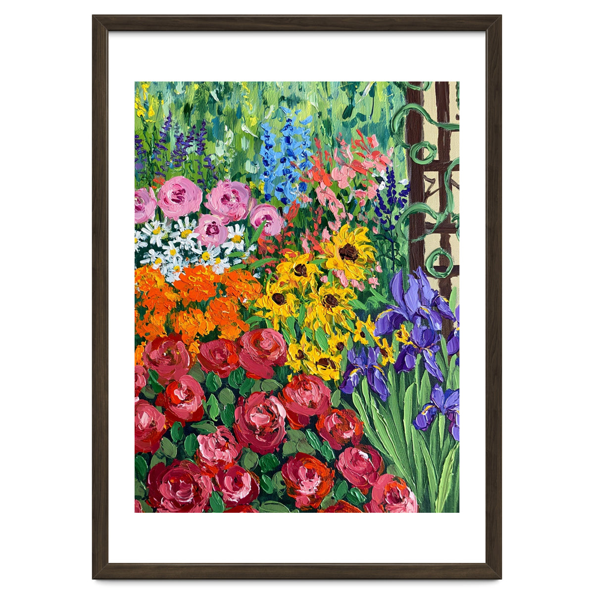 Vibrant Summer Cottage Garden Oil Painting