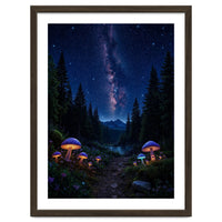Enchanted Midnight Forest: Glowing Mushrooms and Milky Way