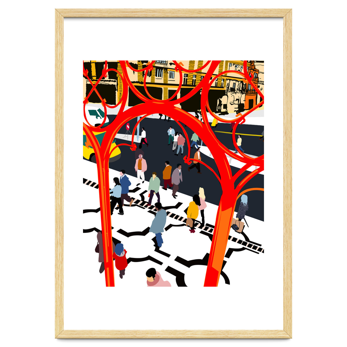 City Street, Eclectic Architecture Buildings Busy New York, People Work Office Daily Life Boho Contemporary Traffic Gifts