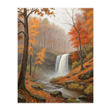 Serene Autumn Waterfall in Misty Forest (Print Only) thumbnail